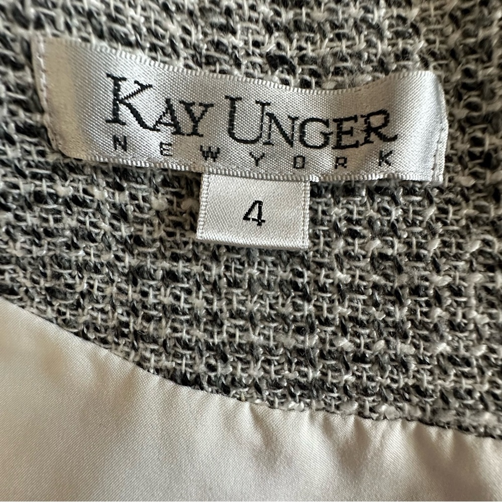 Kay Unger Chick Women's Sz.4 Gray Black & Ivory Short Sleeves Lined Midi Dress - Picture 15 of 16